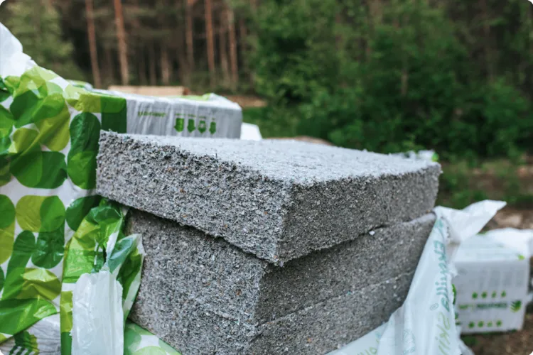 Packs of Ekovilla insulation at an installation site